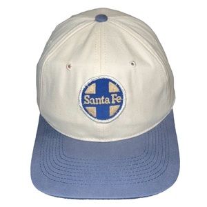 Vintage 90s Santa Fe Patch Strapback Hat Cap White Blue